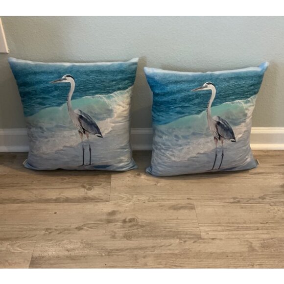 Beach Pillow Covers 2 Soft Cases Set Cottage Coastal Decor Nautical Decoration - Picture 1 of 7